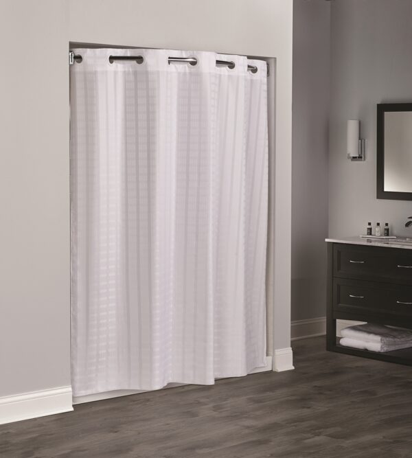 Hookless Litchfield Shower Curtain, Polyester, 71"x74", White (12/Case)