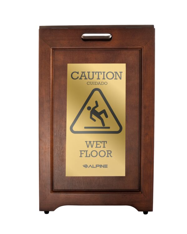 Alpine Industries 2-Sided Brass Plated Wood Wet Floor Sign (Each)