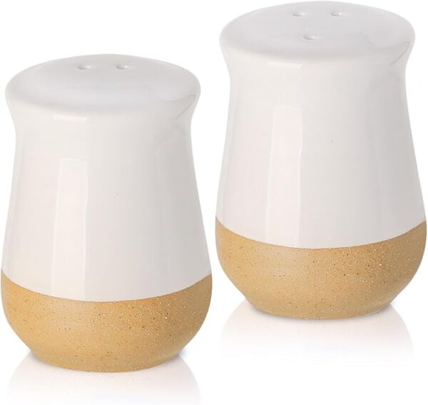 Hasense Salt and Pepper Shakers, Ceramic Salt Shaker set of 2, Cute Spice Sugar Shaker for Countertop, Farmhouse Salt Pepper Container Set for Home Wedding Decor, Christmas Gift, 2 Piece Set, White (Each)