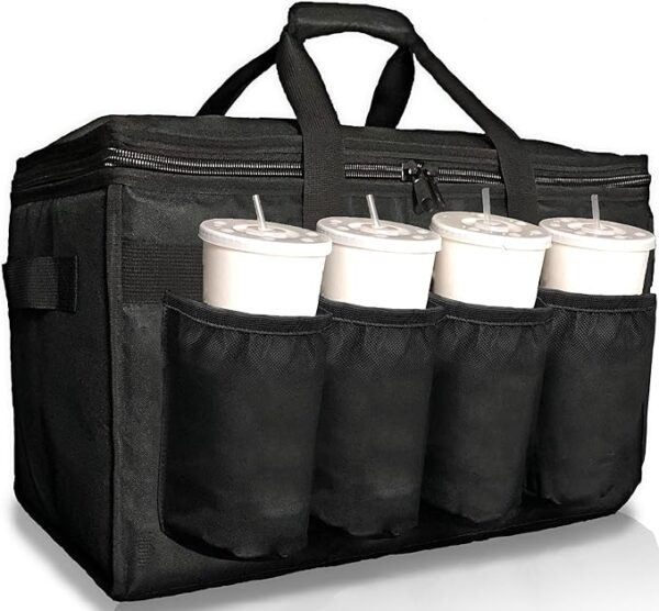 Insulated Food Delivery Bag with Cup Holders/Drink Carriers Premium, For Doordash, Uber Eats, Grubhub, Pizza Bag, Catering, Beverage, Commercial Quality (XL Pro) (Each)