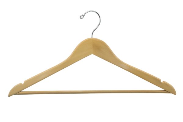 Men's Hanger, Flat Open Hook with Dowel Bar, Natural with Nickel Hook (100/Case)