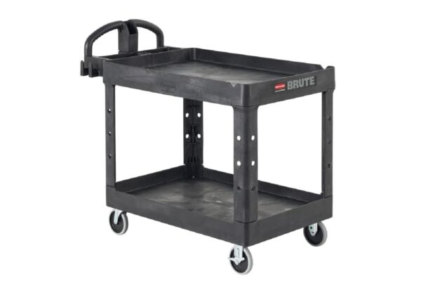 Rubbermaid Commercial Products 2-Shelf Utility/Service Cart, Medium, Black, Lipped Shelves, Ergonomic Handle, 500 Lbs Capacity, forfor Warehouse/Garage/Cleaning/Manufacturing (Each)