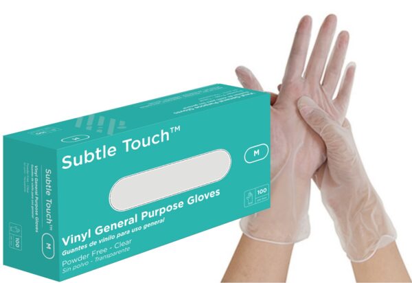 Subtle Touch Vinyl Gloves Powder Free, Clear, Medium (1000/Case)