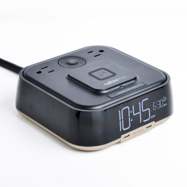 Brandstand CubieTrio 2.0, Wireless Charging Single Day Alarm Clock with 2 Power Outlets, Black (Each)