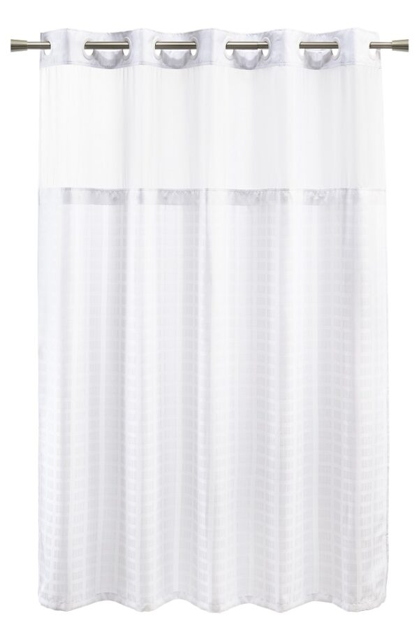 Bay Blocks Shower Curtain, 100% Polyester, Hook-Free, Windowed, 72x74, White (12/Case)