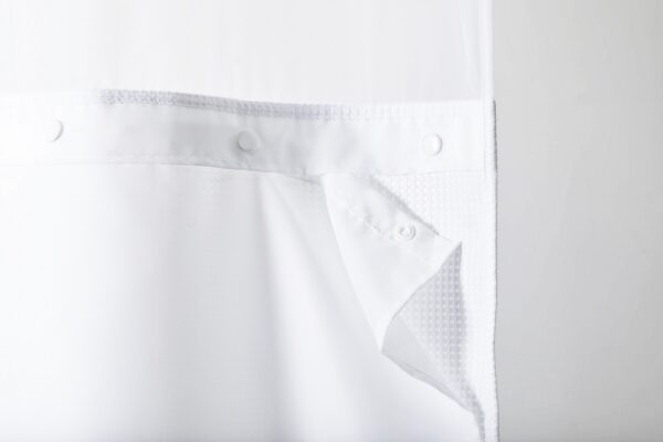 Shower Curtain Liner, 100% Polyester, Snap-In, Hook-Free, Window, 71x54, White (12/Case)