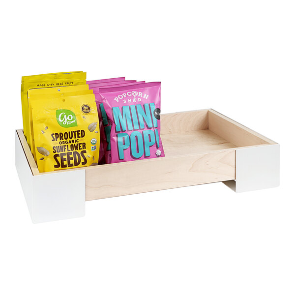 Cal-Mil Blonde 20 1/4" x 10 1/4" x 4" White Metal / Maple Wood Display Merchandiser 22118-4-15 (Each)
