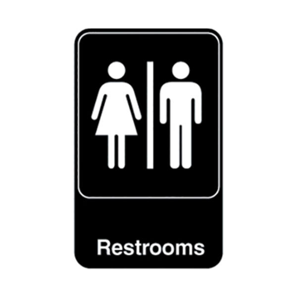 Vollrath 5617 Traex® Restrooms Sign - Black and White, 6" x 9" (Each)