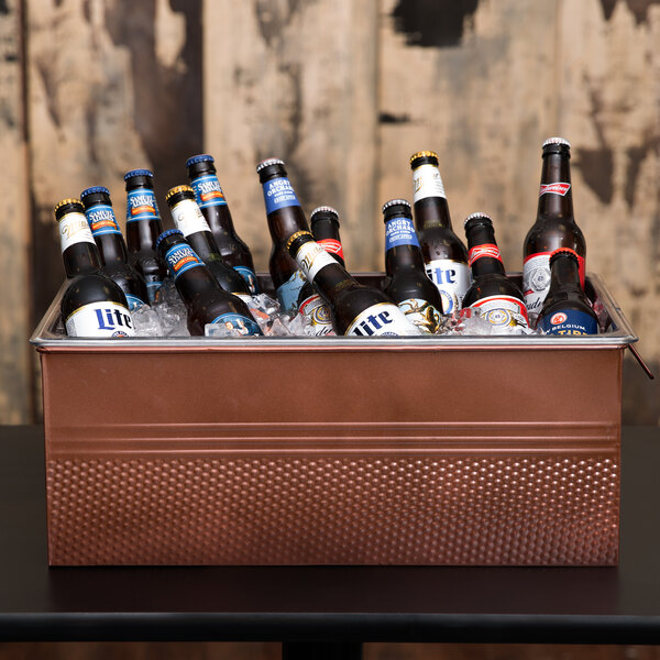 American Metalcraft Full Size Copper Rectangular Hammered Ice Display / Beverage Tub with Clear Food Pan (Each)