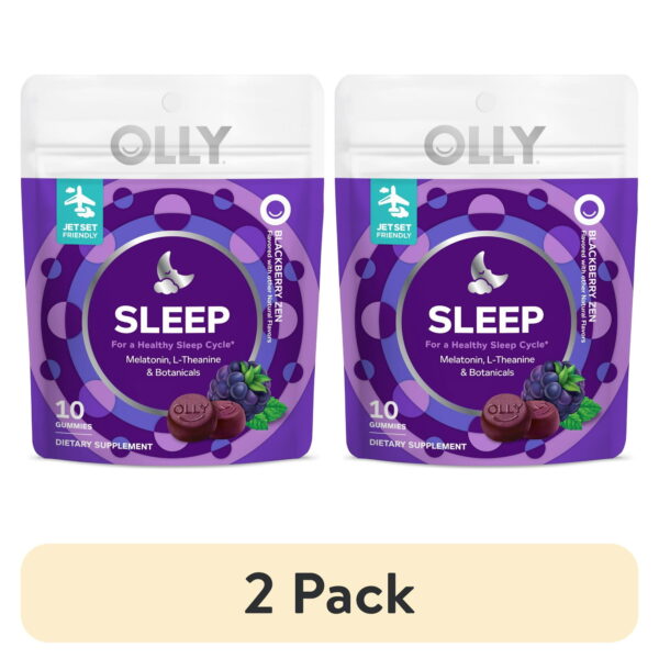 OLLY Sleep Gummy Supplement, Travel Size, 3mg Melatonin, L Theanine, Sleep, Blackberry Flavor, 10 ct (2/Pack)