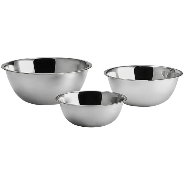 Choice Standard Stainless Steel Standard Mixing Bowl Set - 3/Set, 3qt, 5qt, 8qt (Each)