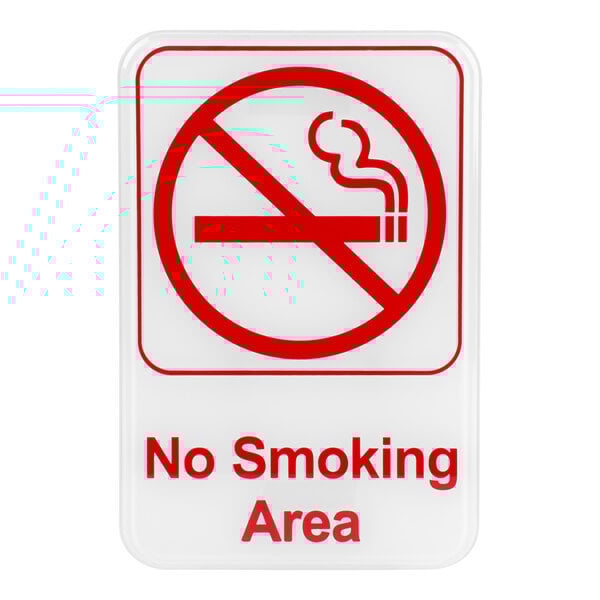 Lavex No Smoking Area Sign - Red and White, 9" x 6" (Each)