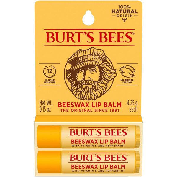 Burt's Bees Lip Balm - Original Beeswax, Lip Moisturizer With Responsibly Sourced Beeswax, Tint-Free, Natural Origin Conditioning Treatment, 2 Tubes, 0.15 oz. (8/Pack)