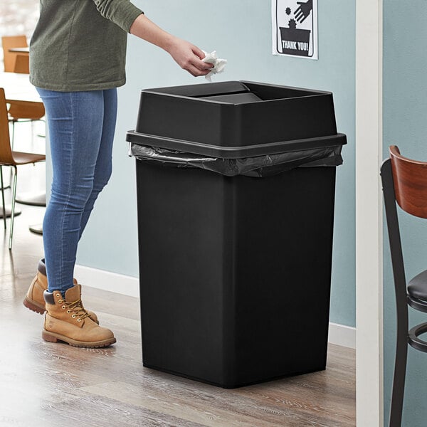 Lavex 35 Gallon Black Square Trash Can with Drop Shot Lid (Each)